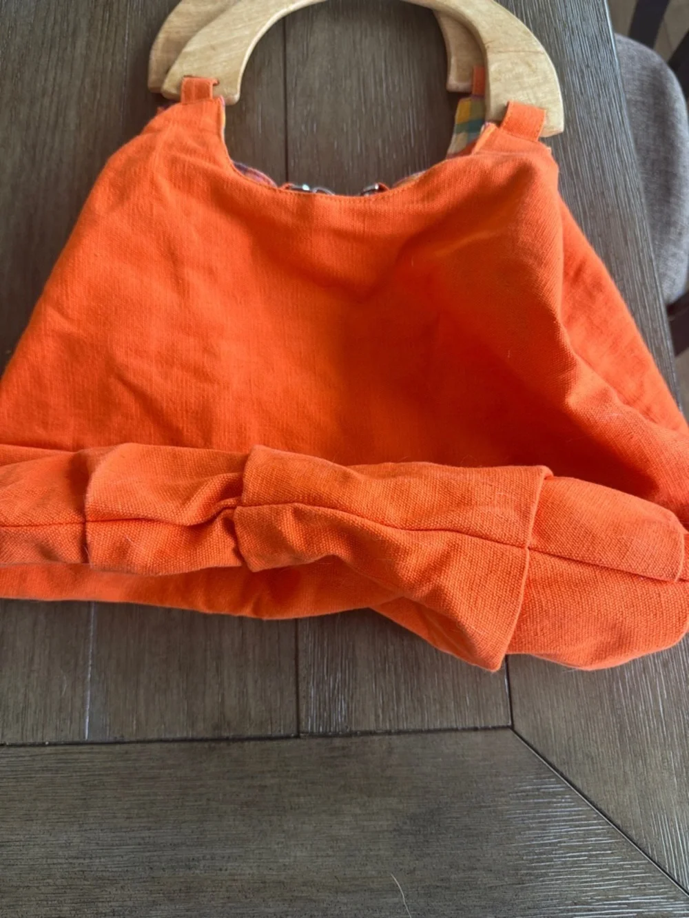 BASIX Orange Canvas Tote with Plaid lining